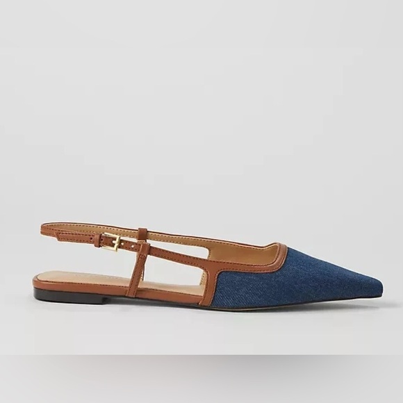 NEW $148 Ann Taylor nip toe denim slingback flat sz 8 - Picture 1 of 4